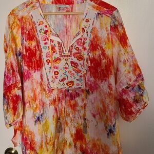 Colorful Women's Top with Embroidered Detail